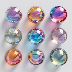 3d render Collection of levitating iridescent orbs abstract shape, isolated on white background
