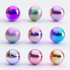 3d render Collection of levitating iridescent orbs abstract shape, isolated on white background