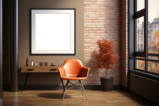 A square mockup with a black frame positioned by the window, utilizing natural light to accentuate the presentation, creating a balanced display.