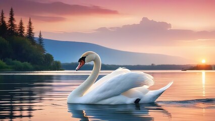 Swans Forming a Heart on a Serene Lake Amidst Nature