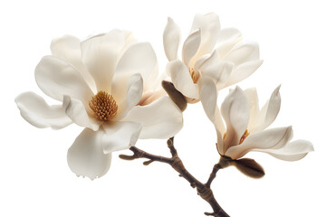 Naklejka premium Magnolia blooms with petals isolated on white background