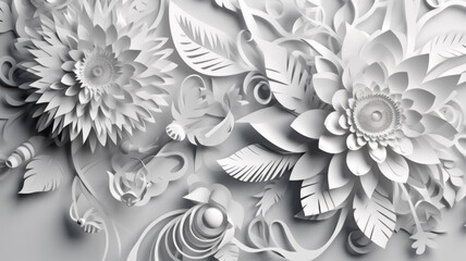 White floral texture background in paper cut technique