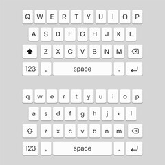 Mobile keyboard. Smartphone screen qwerty buttons. Vector template for your design. - obrazy, fototapety, plakaty