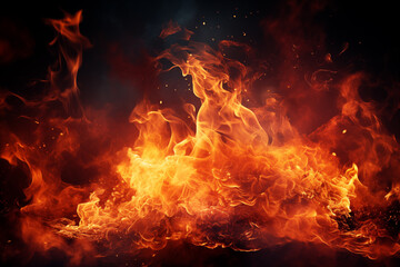 Fototapeta na wymiar Fire flames on black background. Blaze fire flame background and textured