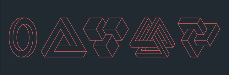 Impossible figures. Abstract optical illusion. Vector illustration.