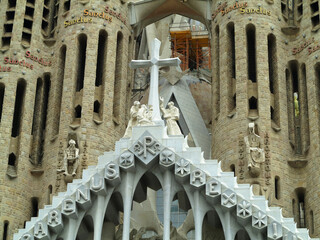 Barcelona, Spain - 05.07.2023: Detail of the facade of sacred family 