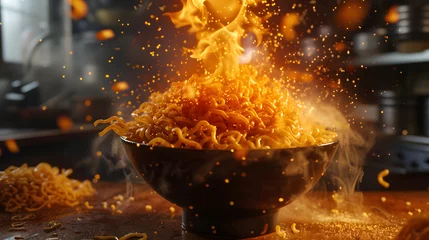 Foto op Canvas Fried hot noodles in bowl. Pad Thai street fast food © Oksana