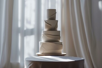 minimalist geometric wedding cake in neutral colors, modern trends