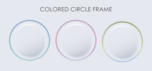 Set of blue-green, pink-violet and blue-green circle frames on a white background. Collection of round frames for text, buttons and various designs
