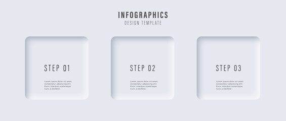 Minimalistic marketing template with white squares. Square buttons, timeline, step by step. Vector Infographics.