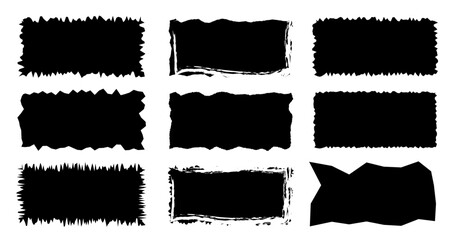 Jagged rectangle. Black simple shape. Rectangle paper template jagged and rough.