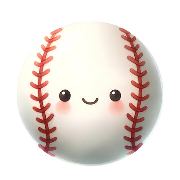 Cute Cartoon Baseball with Smiling Face
