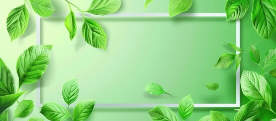 Green leaves and square frame of spring backdrop background. AI generated image - obrazy, fototapety, plakaty