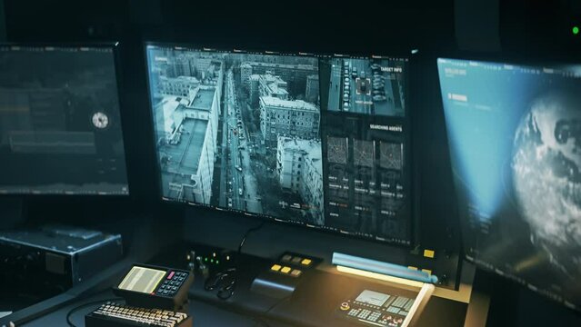 Futuristic Drone is tracking the location of the runaway suspects. Futuristic drone has tracked down the target position. Futuristic military drone is tracking the moving vehicle from a long distance.