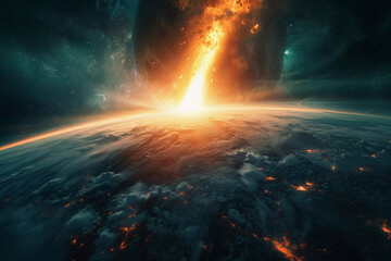 Artistic interpretation of a comet crashing into Earth