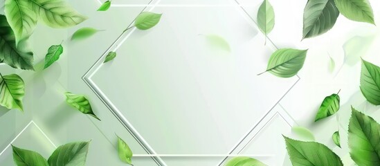 Green leaves and square frame of spring backdrop background. AI generated image - obrazy, fototapety, plakaty