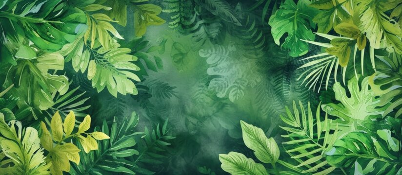 Watercolor illustration of green tropical leaves background. AI generated image