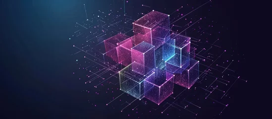 Fotobehang Futuristic metaverse digital cubes blocks technology network connection concept. AI generated image © MUCHIB