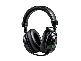 Fototapeta na wymiar a black headphones with green lights