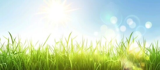 Fototapeta na wymiar Beautiful sun and green grass natural background. AI generated image