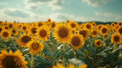 Fototapeta premium View of the expansive sunflower garden.