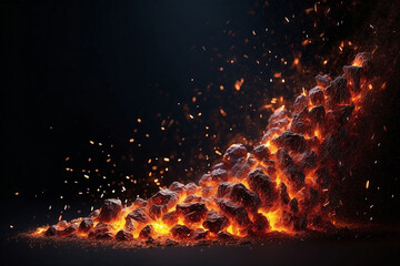 Abstract of fire sparks on black background, Fire embers particles over black background. Generative Ai