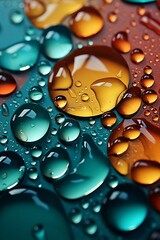 Colorful water drops pattern on glass.