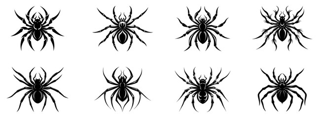 Spider silhouette set. Tarantula collection - obrazy, fototapety, plakaty
