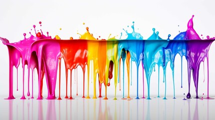 abstract rainbow dripping, bright colors, white background