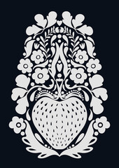 Strawberry. Folk Art Print Scandinavian Art Print Norwegian Wall Art Boho Wall Art Modern Cozy Slavic Ukrainian Folk Print Hugge