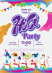 Vector illustration of Happy Holi Invitation social media feed template