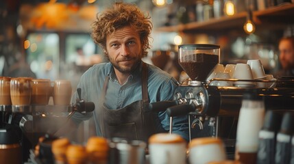 Brewed Comfort. Coffee Shop Background Infused with Warmth - obrazy, fototapety, plakaty