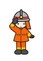 敬礼しているこども消防士のイラスト