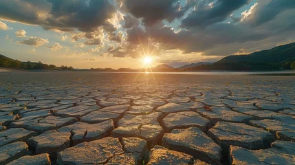 Deurstickers Water Scarcity Crisis: Desperate Scenes of Drought-Ridden Landscapes © pengedarseni