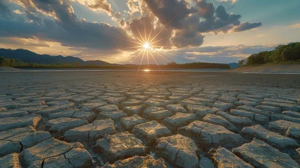 Outdoor kussens Water Scarcity Crisis: Desperate Scenes of Drought-Ridden Landscapes © pengedarseni