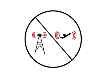 Signal Disruption from tower to plane and vice versa. Editable Clip Art.