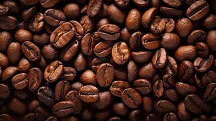 Premium Coffee Beans: Top-Down Perspective with Rich Aroma