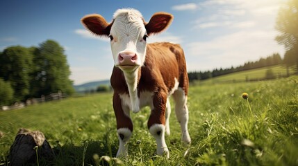 pasture cute cow - obrazy, fototapety, plakaty