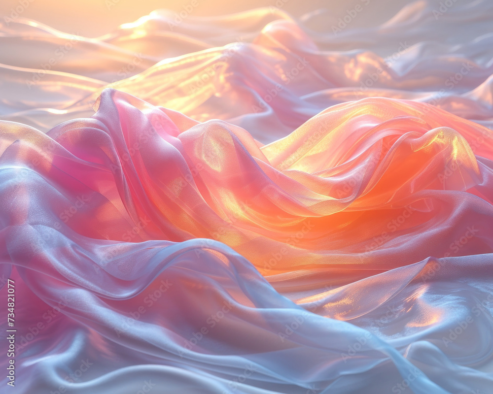 Aufkleber 3d hyper realism silk cloth floating isolated pale color background. futuristic cyberpunk reflective