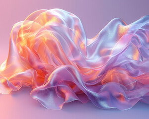 Obraz premium 3D hyper realism silk cloth floating isolated pale color background. Futuristic cyberpunk reflective holographic flow.