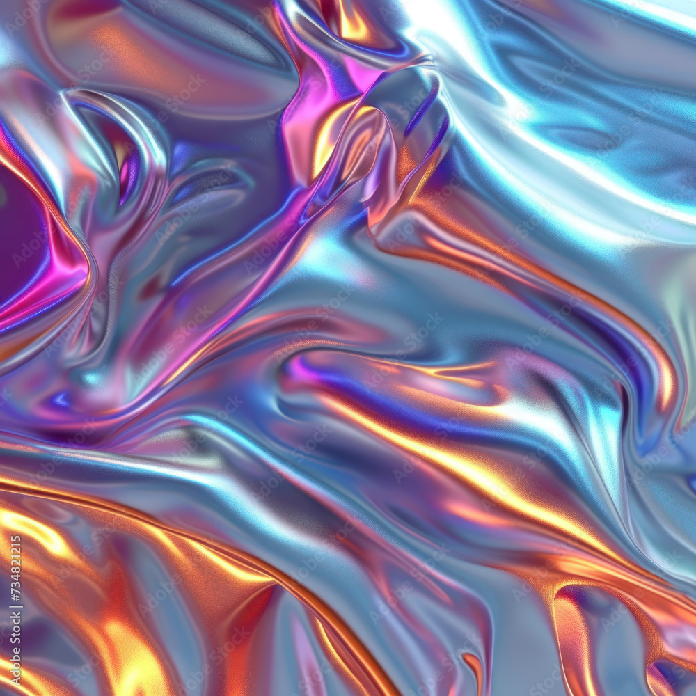 Aufkleber 3d abstract colorful holographic metallic foil with iridescence background. futuristic cyberpunk hyp