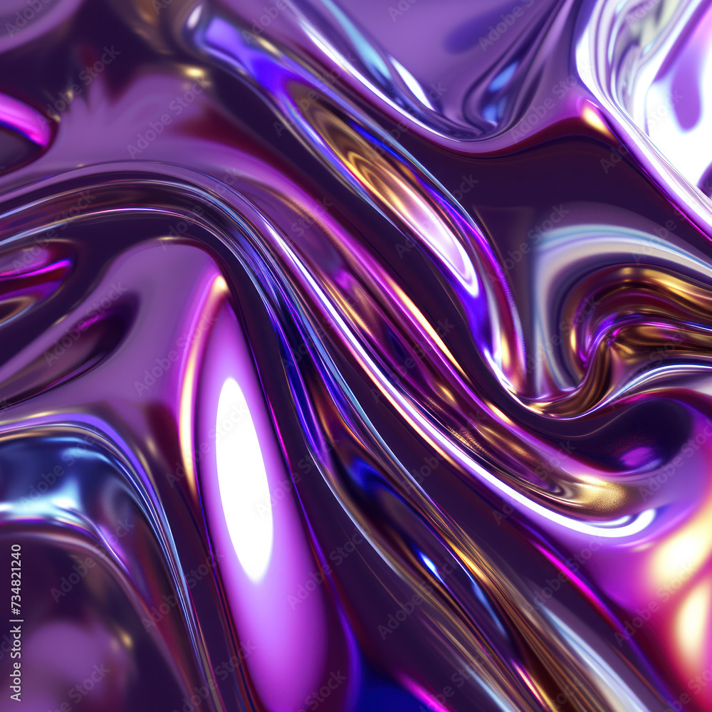 Aufkleber 3d abstract colorful holographic metallic foil with iridescence background. futuristic cyberpunk hyp