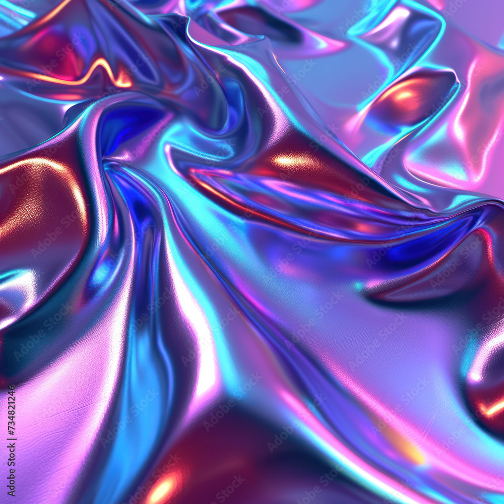 Aufkleber 3d abstract colorful holographic metallic foil with iridescence background. futuristic cyberpunk hyp