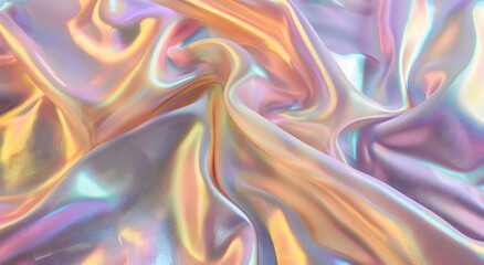 Obraz premium Holographic iridescent surface wrinkled foil pastel. Real Hologram Background of wrinkled abstract foil 80s texture with multiple colors
