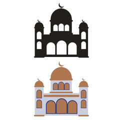 Mosque Flat and Silhouette Illustration Design for Ramadan Kareem