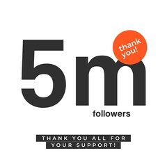 5 Million Followers Thank You All For Your Support. Design For Social Networks Thanking a Large Number of Subscribers or Followers. 