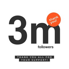 3 Million Followers Thank You All For Your Support. Design For Social Networks Thanking a Large Number of Subscribers or Followers. 