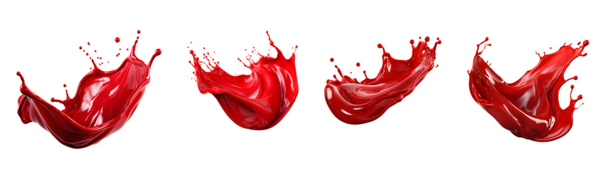 Set of Red wave. Red splash. Wave and splash of ketchup/tomato juice. Isolated on a transparent background