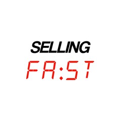 Fototapeta premium Selling Fast Written on a Retro Alarm Clock in Digital Font Line Flat Style Illustration Concept. Isolated on white background. 