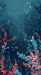 Coral plant in the ocean background with water bubbles.